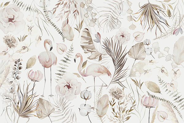 A watercolor painting of flamingos and flowers A watercolor painting of flamingos and flowers