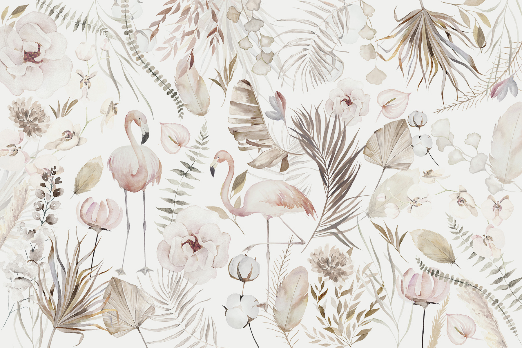 A watercolor painting of flamingos and flowers w00507p - A watercolor painting of flamingos and flowers - tegory