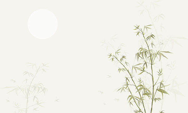 A bamboo branches with leaves and a sun A bamboo branches with leaves and a sun