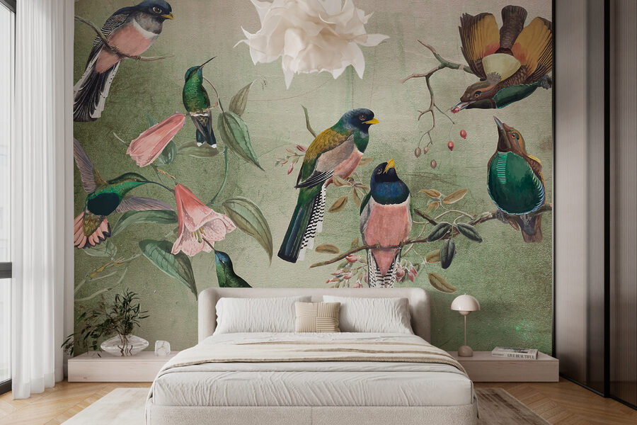 A group of birds on a branch A group of birds on a branch