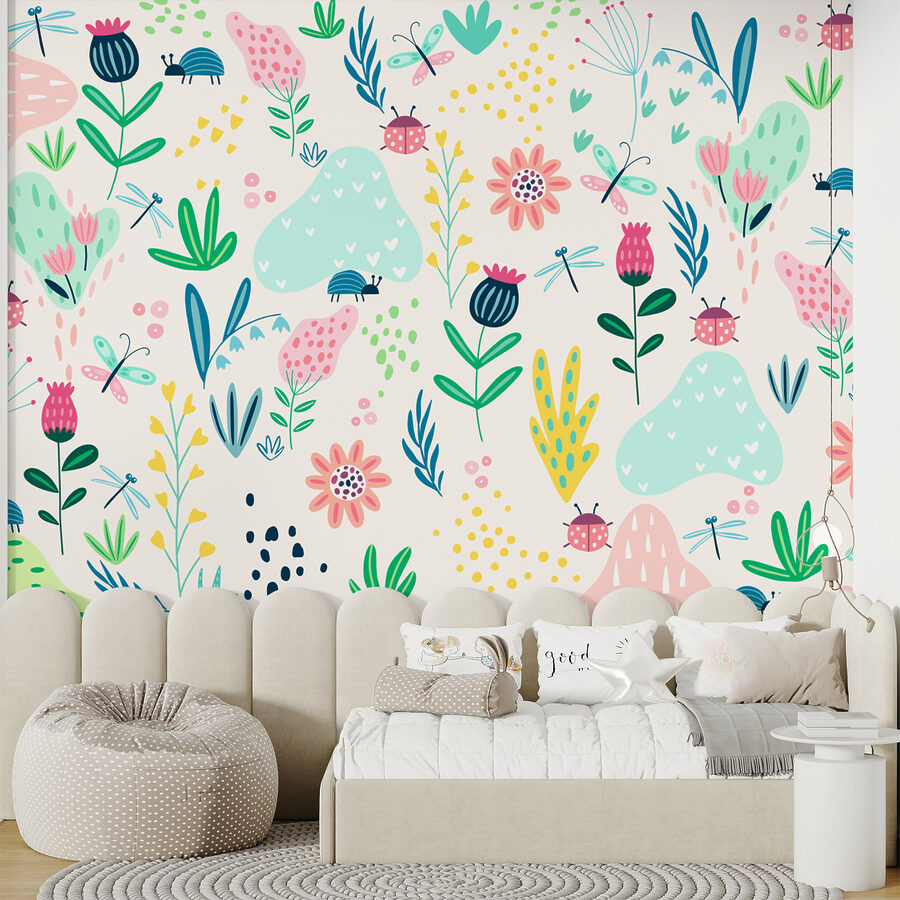 A pattern of flowers and insects A pattern of flowers and insects