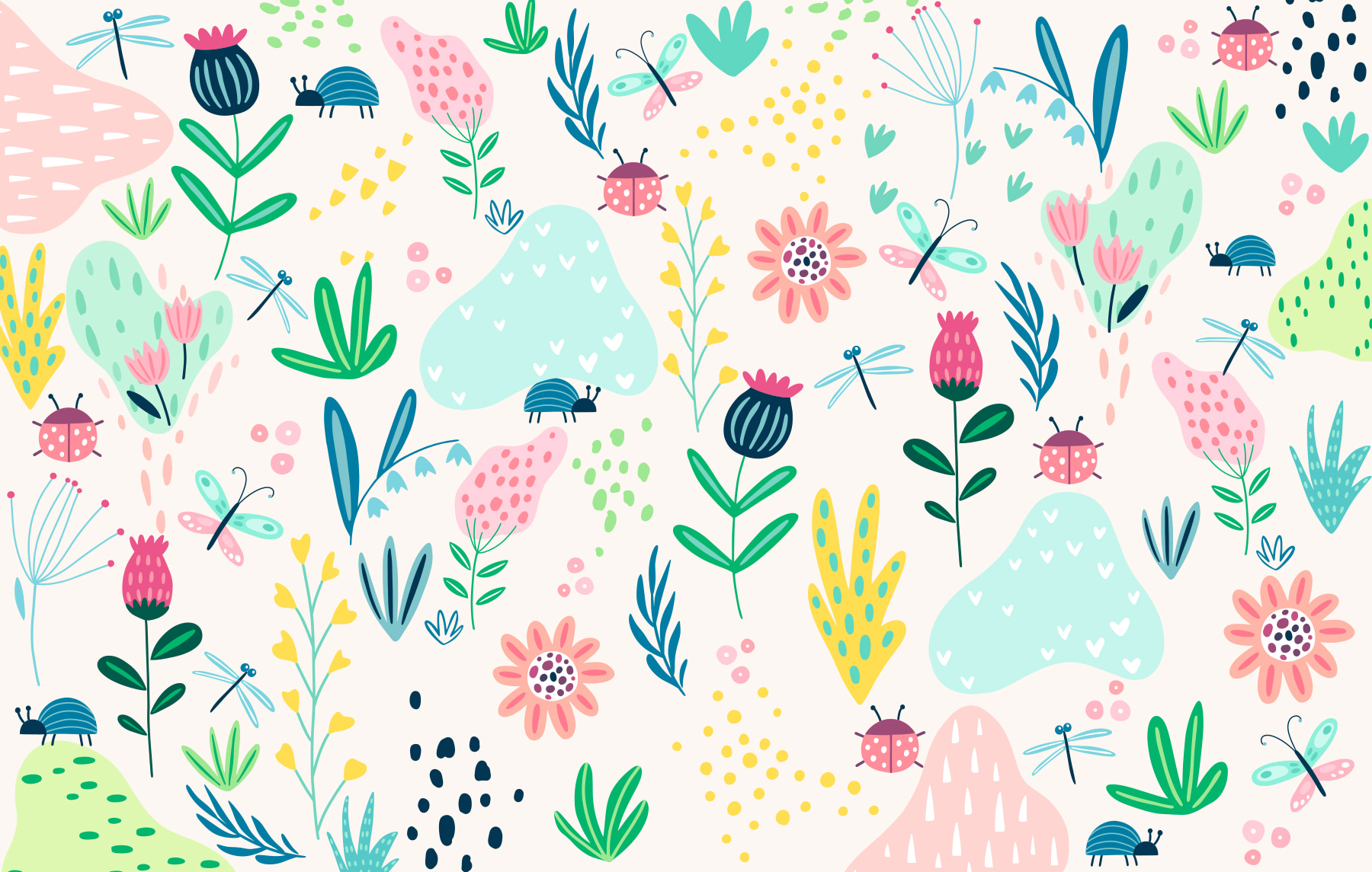 w00554p - A pattern of flowers and insects - tegory