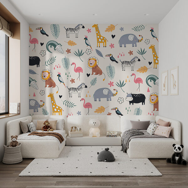 A pattern of animals and leaves A pattern of animals and leaves