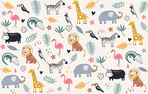 A pattern of animals and leaves A pattern of animals and leaves