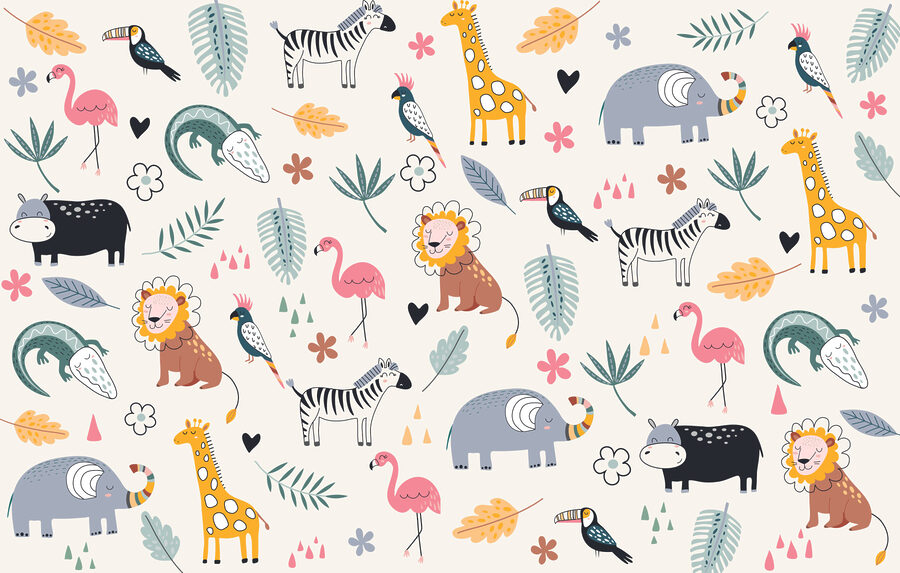 A pattern of animals and leaves
