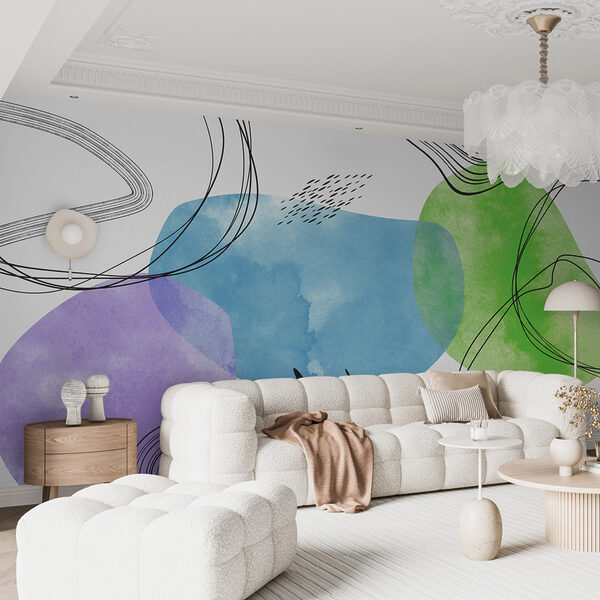 A colorful art with black lines and dots A colorful art with black lines and dots
