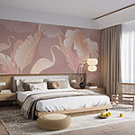 Wall murals A pattern of feathers on a pink background