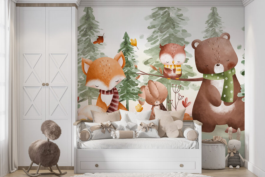 A group of animals in a forest