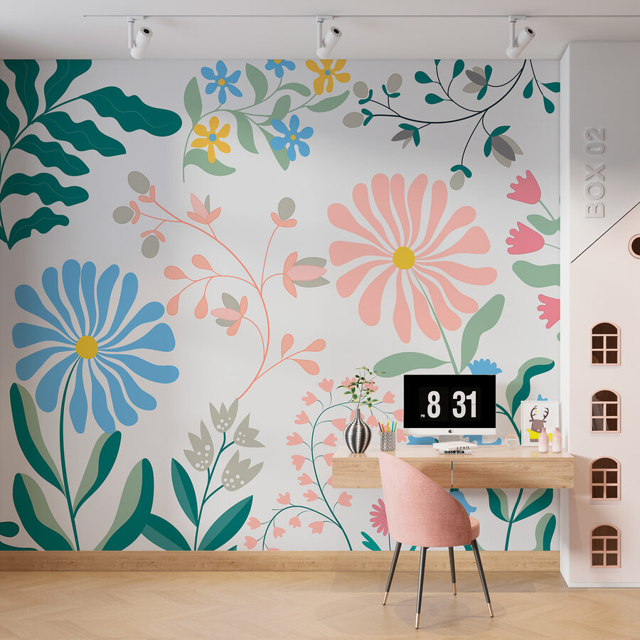 Wall murals A group of flowers and leaves