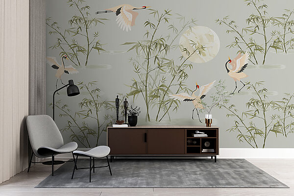 Wall murals Wall murals A wallpaper with birds and bamboo (SKU: w00520)