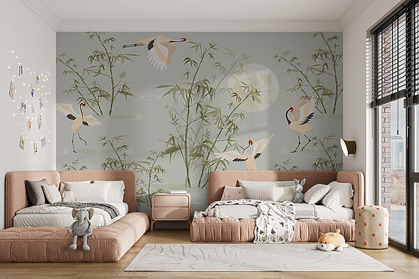 A wallpaper with birds and bamboo w00520pir16mr 600x400 - A wallpaper with birds and bamboo - tegory