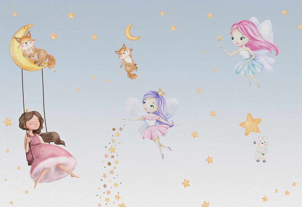 A wall mural of fairies and animals w00621p 1024x701 - A wall mural of fairies and animals - tegory