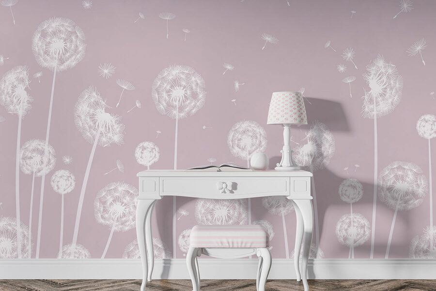 A white dandelions flying in the air