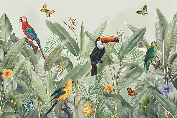 A wallpaper with birds and butterflies A wallpaper with birds and butterflies