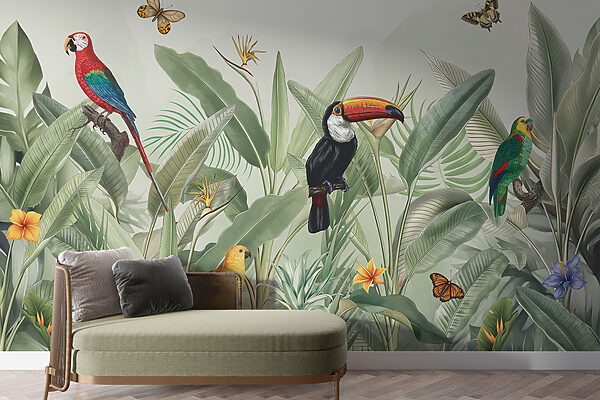 A wallpaper with birds and butterflies A wallpaper with birds and butterflies