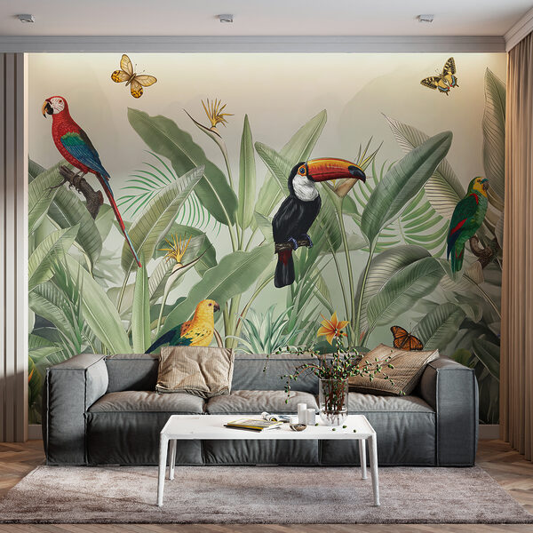 A wallpaper with birds and butterflies A wallpaper with birds and butterflies