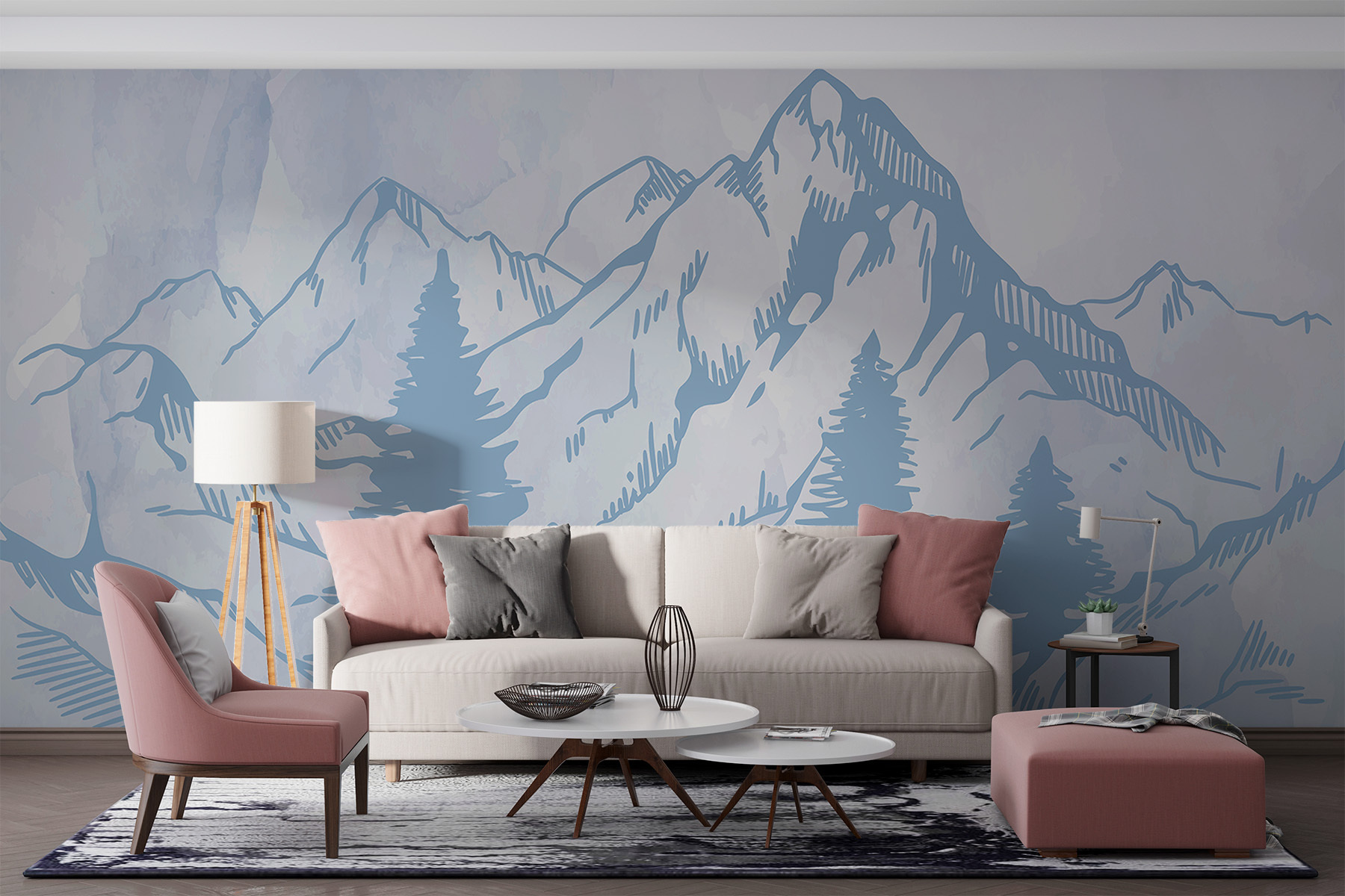 A drawing of a mountain range