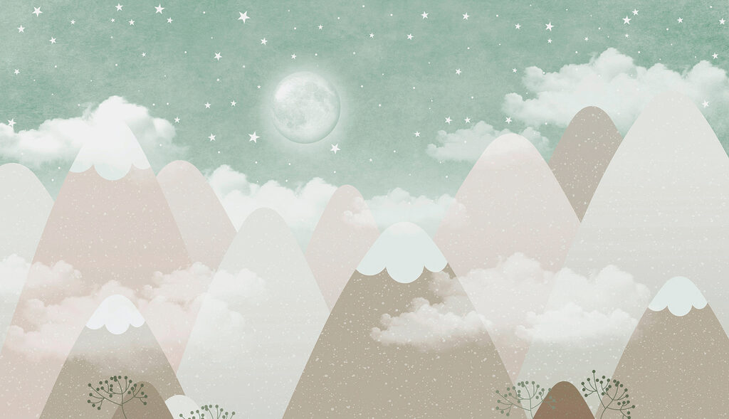 A moon over mountains and clouds A moon over mountains and clouds