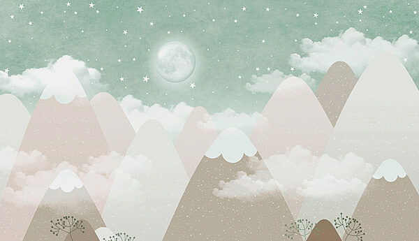 A moon over mountains and clouds A moon over mountains and clouds