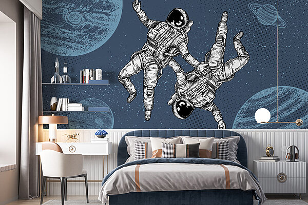 Two astronauts floating in space Two astronauts floating in space