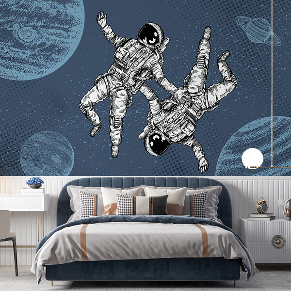 Two astronauts floating in space Two astronauts floating in space