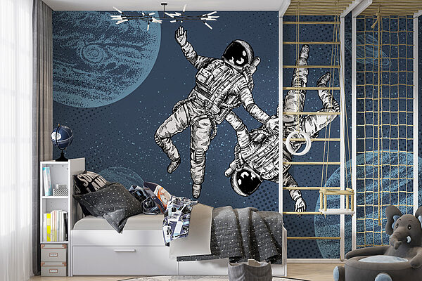 Two astronauts floating in space Two astronauts floating in space