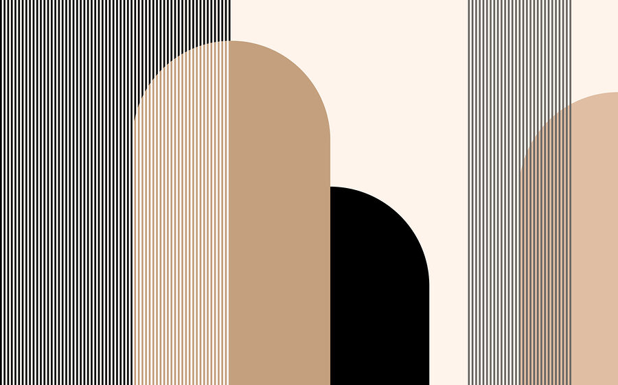 A black and tan and white art piece