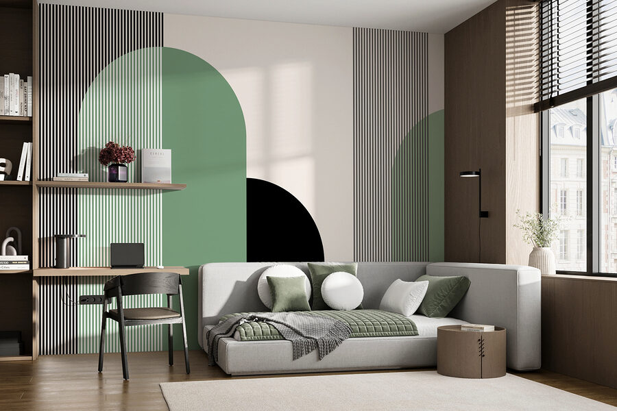 A green and black geometric shapes
