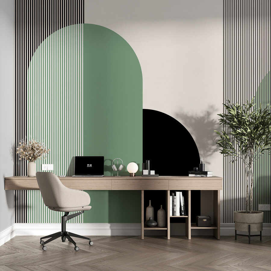 A green and black geometric shapes