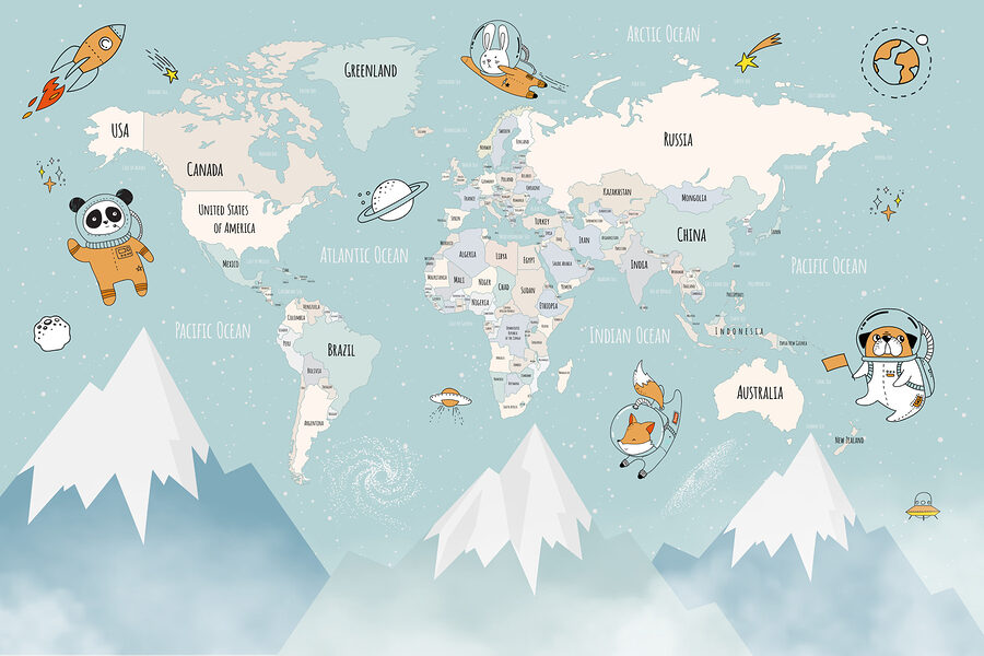 A map of the world with mountains and clouds A map of the world with mountains and clouds