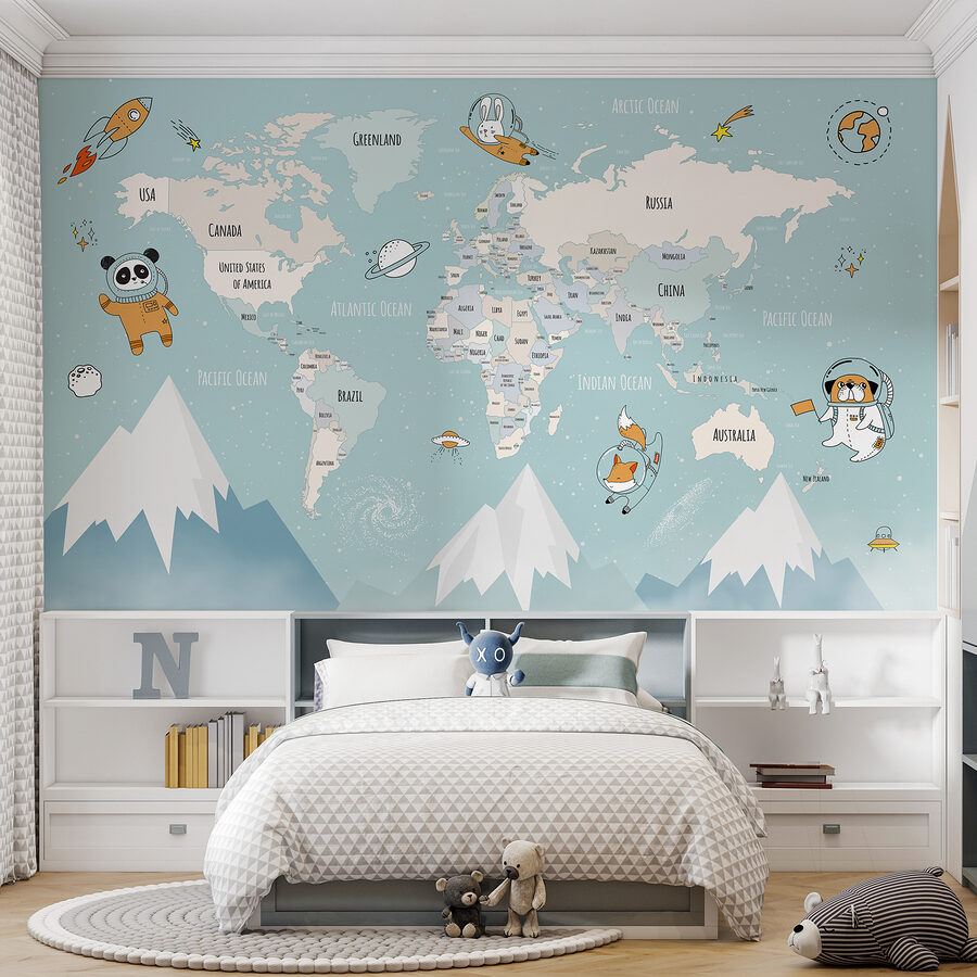 A map of the world with mountains and clouds A map of the world with mountains and clouds