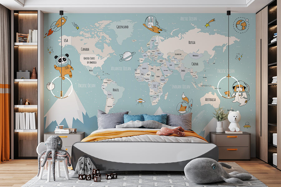 A map of the world with mountains and clouds A map of the world with mountains and clouds