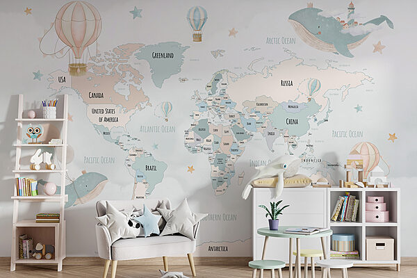 A map of the world with hot air balloons A map of the world with hot air balloons