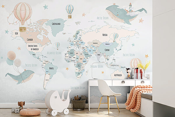 A map of the world with hot air balloons A map of the world with hot air balloons