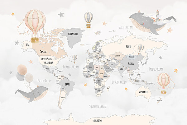 A map of the world with hot air balloons A map of the world with hot air balloons