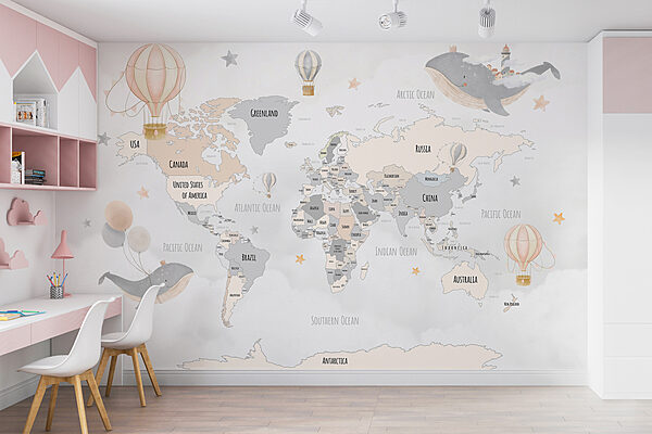 A map of the world with hot air balloons A map of the world with hot air balloons