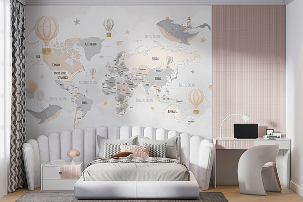 A map of the world with hot air balloons A map of the world with hot air balloons