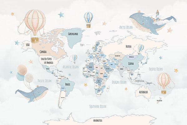 A map of the world with hot air balloons A map of the world with hot air balloons
