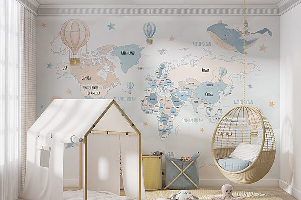 A map of the world with hot air balloons A map of the world with hot air balloons