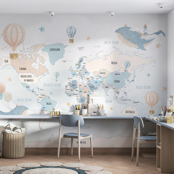 A map of the world with hot air balloons A map of the world with hot air balloons