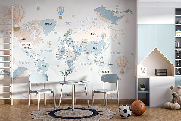 A map of the world with hot air balloons A map of the world with hot air balloons