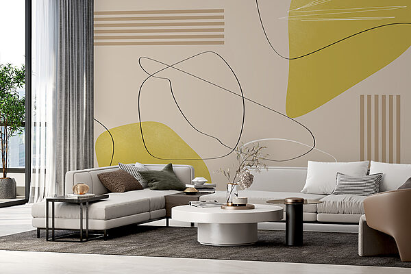 Wall mural Wall mural A yellow and black lines on a beige background (SKU: w00724)