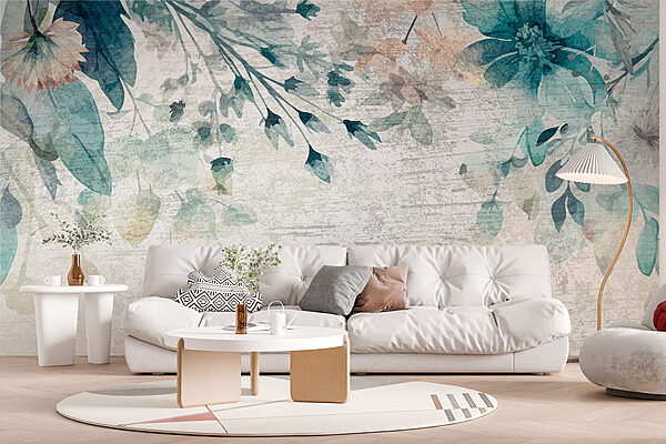 A painting of flowers and leaves A painting of flowers and leaves