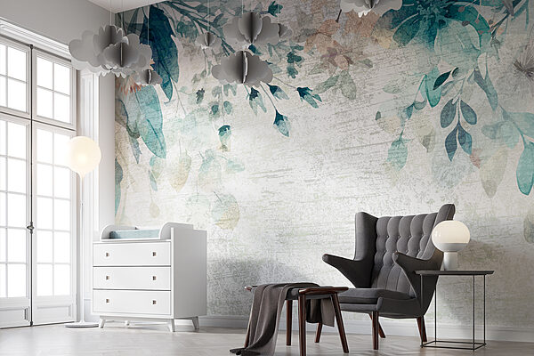 A painting of flowers and leaves A painting of flowers and leaves