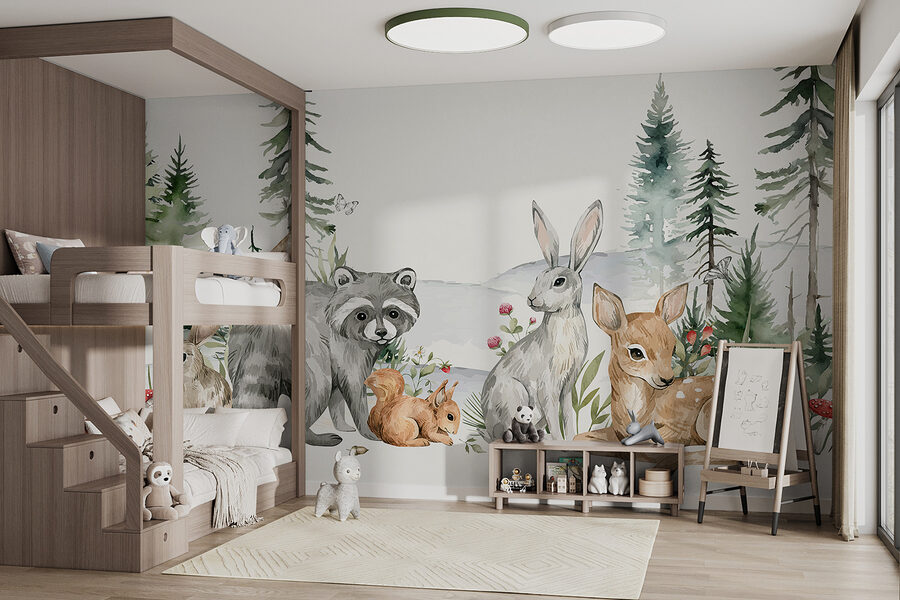 Wall murals A group of animals in a forest