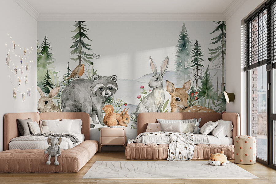 Wall murals A group of animals in a forest - Image 2