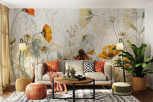 A painting of flowers and leaves A painting of flowers and leaves