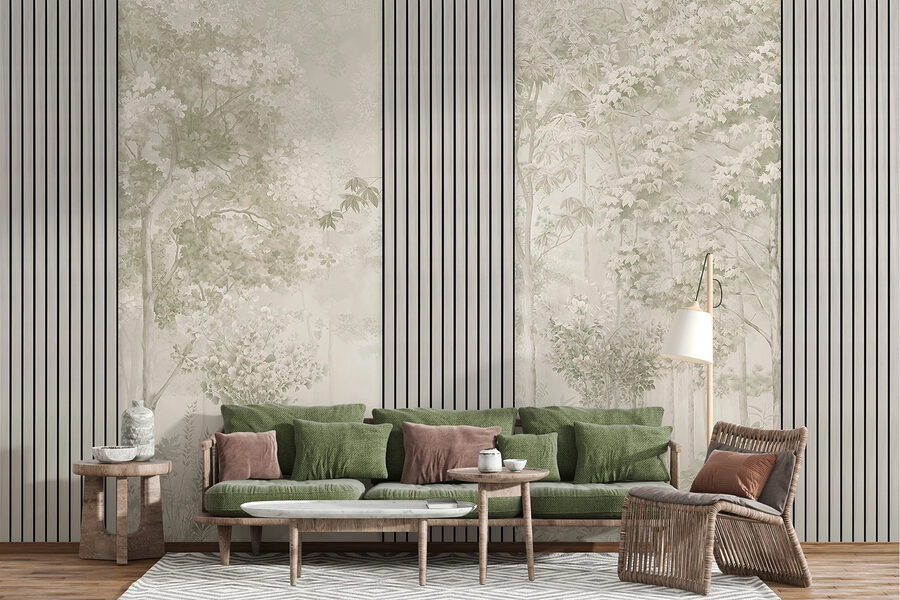 Wall murals A wallpaper with trees and flowers - Image 2