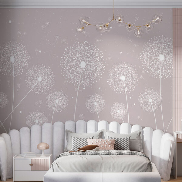 A white dandelions on a grey background