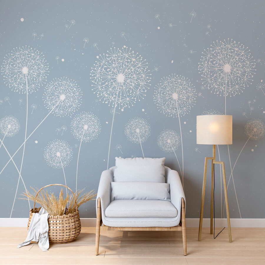 Wall murals A white dandelions on a blue background - Image 2